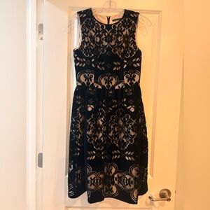 Tommy Hilfiger Black Velvet Lace and Beige Lining Midi Dress